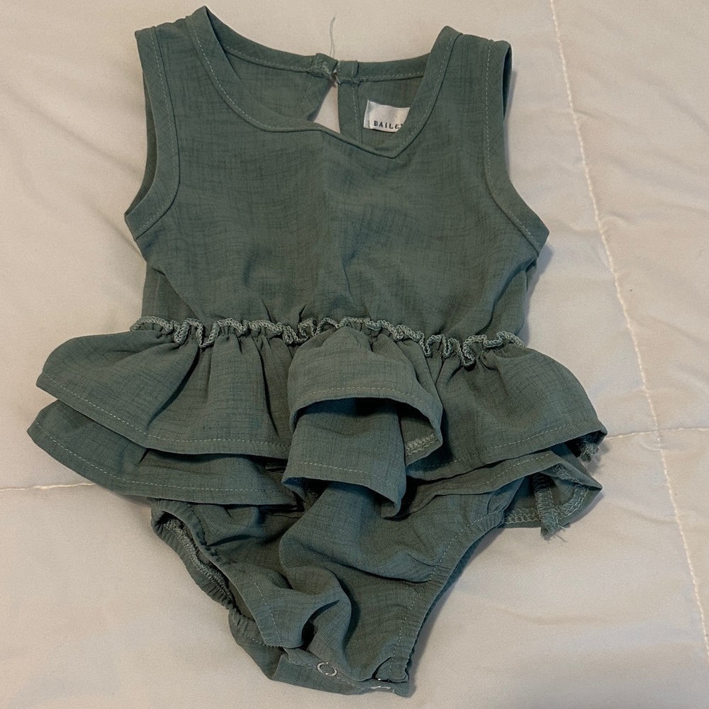 Bailey blossom, Green Ruffled Baby Romper